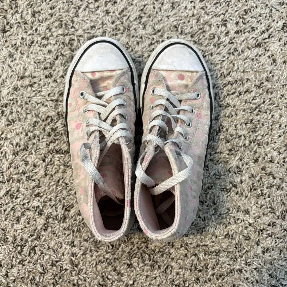 Converse Chuck Taylor All Star Floral High Top Sneakers Youth 3 Chenille Pink
